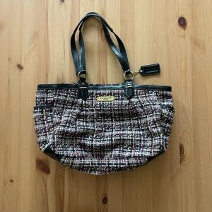 Coach Tweed Tote Bag in Black, Brown, and Cream